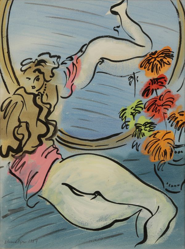 *EDWARD PIPER (1938-1990) A semi-nude woman laying before a mirror