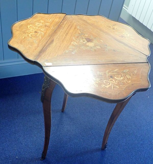 A FRENCH ROSEWOOD TRIANGULAR OCCASIONAL TABLE