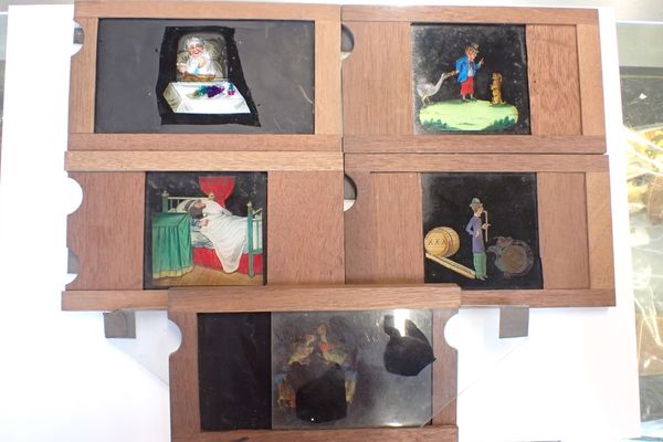 FIVE MECHANICAL MAGIC LANTERN SLIDES