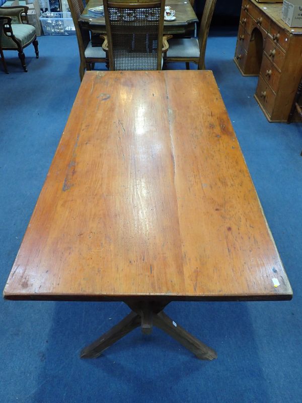 A VICTORIAN PINE 'X' FRAMED REFECTORY TABLE