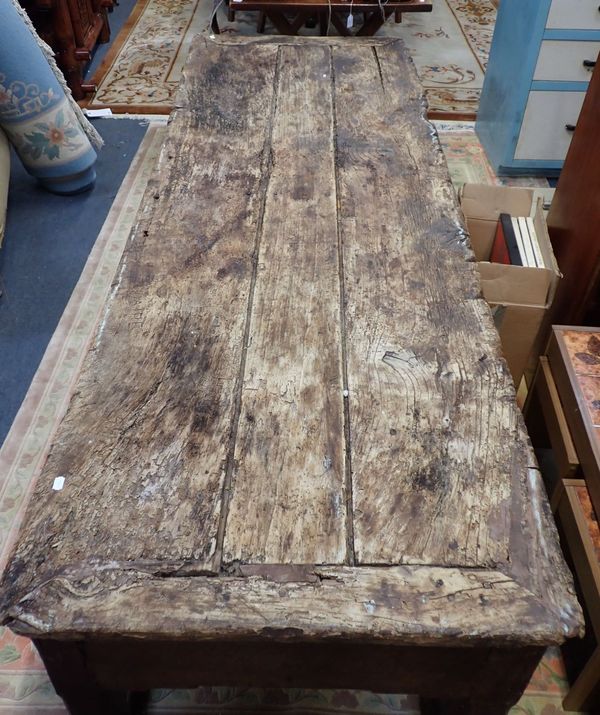 A LARGE 19TH CENTURY RUSTIC  FARMHOUSE KITCHEN TABLE
