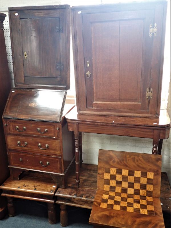 A 19TH CENTURY MAHOGANY TEA TABLE, A SMALL GAMES TABLE