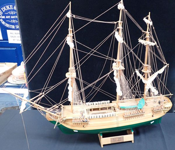 A WOODEN MODEL OF A SAILING SHIP; 'BOLIVAR'