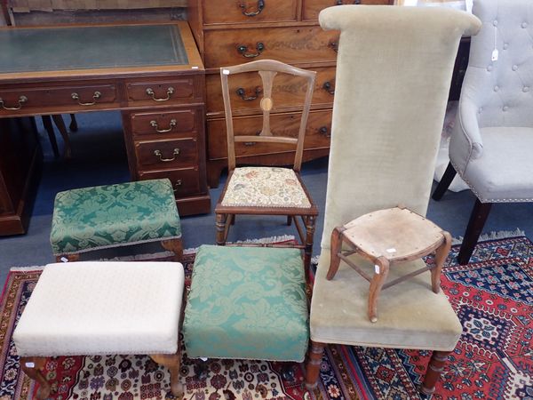 THREE UPHOLSTERED FOOTSTOOLS WITH CABRIOLE LEGS