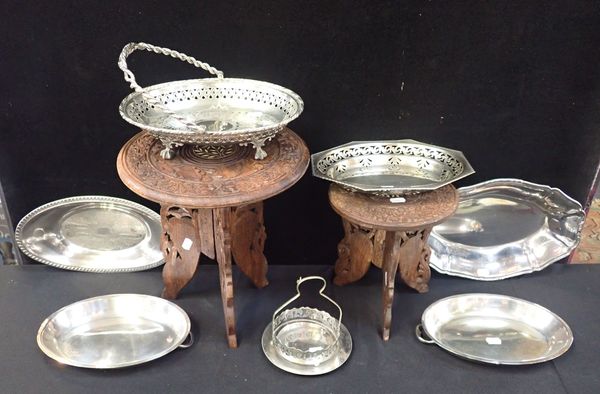 A VICTORIAN SILVER-PLATER BASKET WITH SWING HANDLE