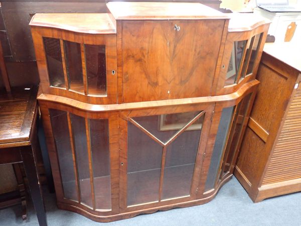 AN ART DECO WALNUT DISPLAY CABINET