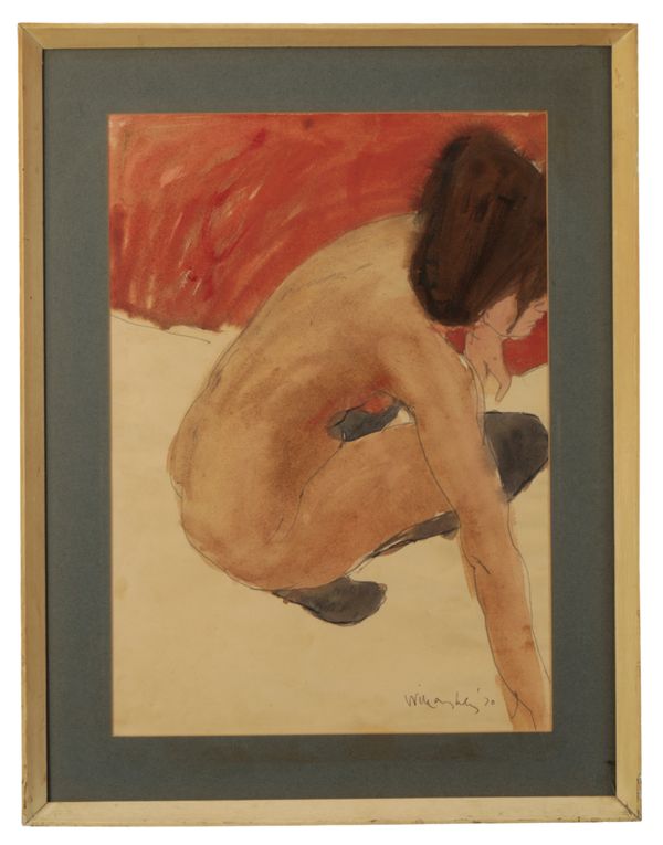 *TREVOR WILLOUGHBY (1926-1995) A study of a crouched nude woman