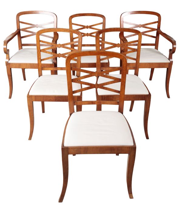 A SET OF SIX EMPIRE STYLE MAHOGANY DINING CHAIRS