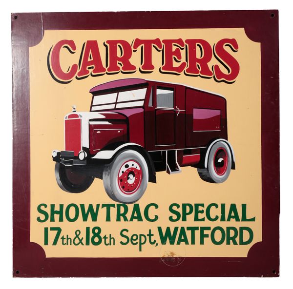 A SCAMMELL SHOWTRAC SPECIAL SIGN, ONE OF TWO PAINTED BY JOBY CARTER FOR THE 1ST SHOWTRAC GATHERING