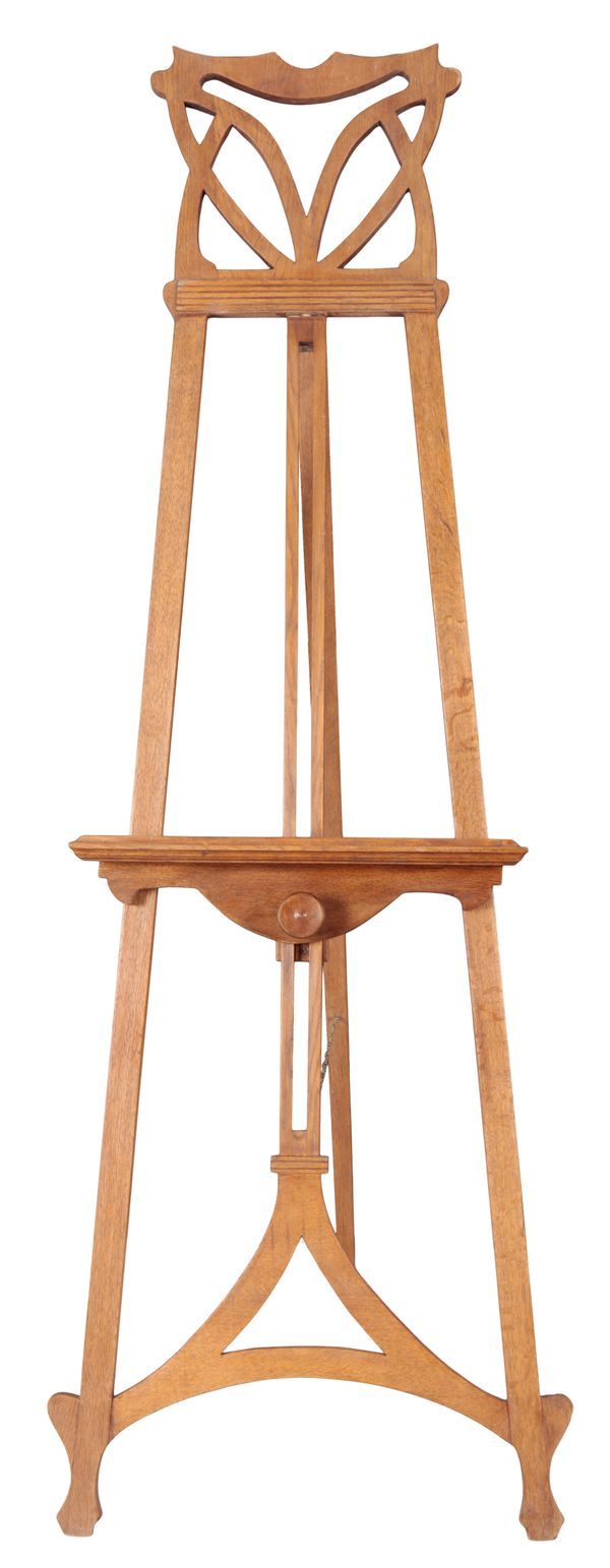 AN ART NOUVEAU OAK EASEL