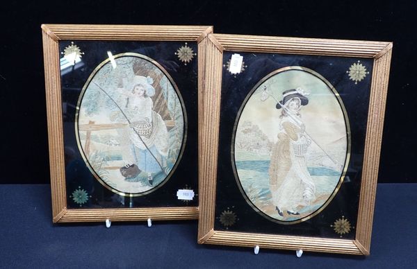 A PAIR OF GEORGIAN SILK WORK PICTURES