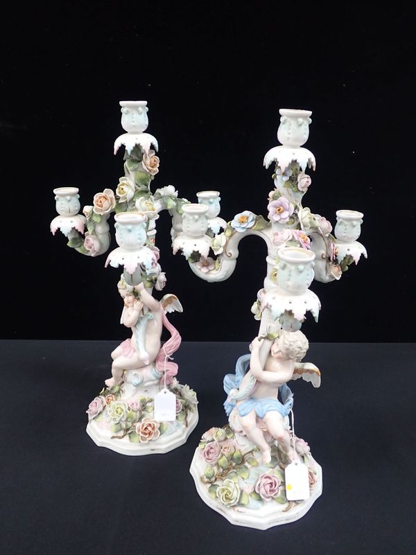 A PAIR OF MEISSEN STYLE CANDELABRA