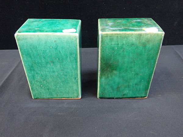 TWO SIMILAR CHINESE GREEN-GLAZED BLOCKS