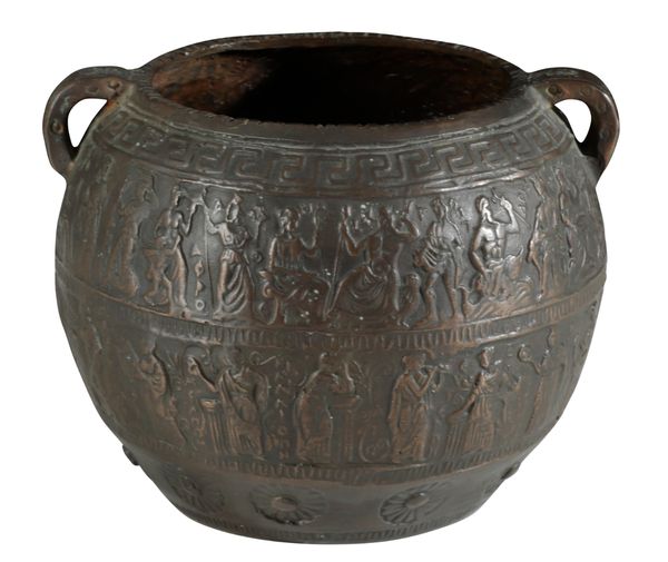 A GREEK ARCHAIC STYLE BRONZE TWO-HANDLED VASE