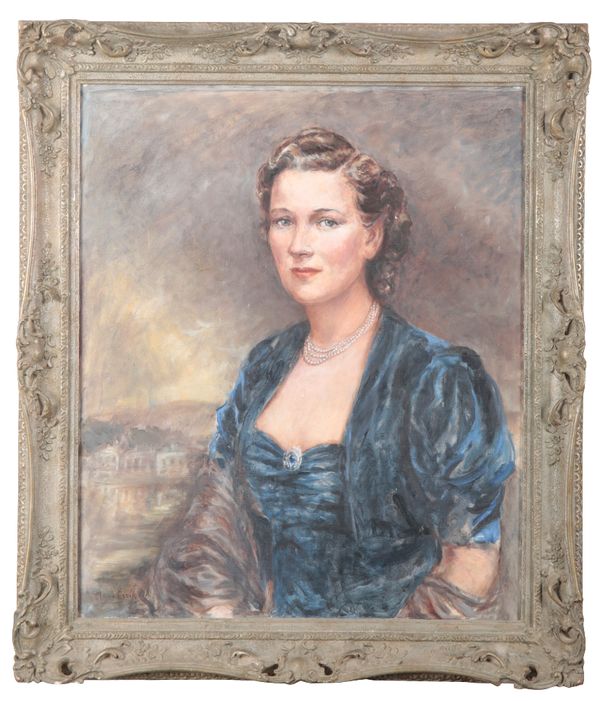 HON. MAUD KATHERINE ALICIA CECIL (1904-1981) A portrait of Winifred Scott in front of Encombe House