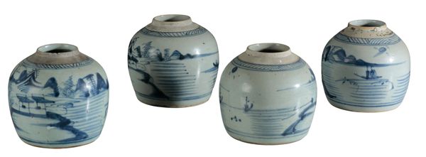 A GROUP OF FOUR CHINESE PORCELAIN BLUE AND WHITE GINGER JARS