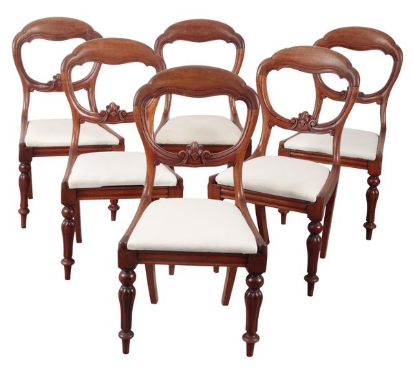 A SET OF SIX VICTORIAN BALLOON BACK DINING CHAIRS