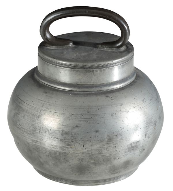 A PEWTER TOBACCO JAR, OF GLOBULAR FORM