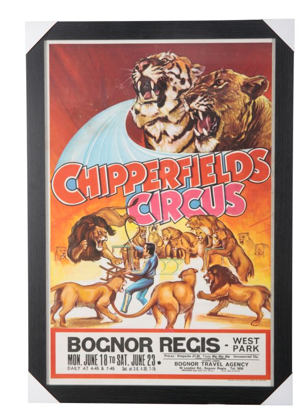 A 1973 ORIGINAL CHIPPERFIELD'S CIRCUS POSTER, BOGNOR REGIS PERFORMANCE