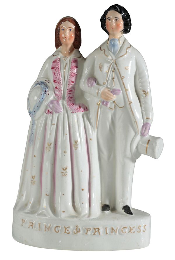 A VICTORIAN STAFFORDSHIRE POTTERY FIGURE, ‘PRINCE AND PRINCESS’