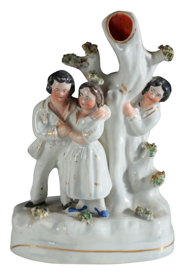 A VICTORIAN STAFFORDSHIRE POTTERY MINIATURE SPILL VASE, THE RIVALS