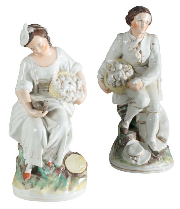 A PAIR OF VICTORIAN STAFFORDSHIRE POTTERY FIGURES, 'THE LOVERS'