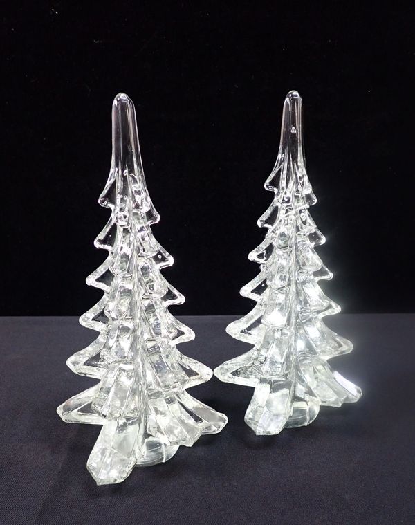 A PAIR OF SWEDISH STYLE MOULDED GLASS FIR TREES