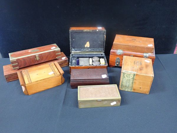 A SMALL VICTORIAN DRESSING CASE AND OTHER BOXES
