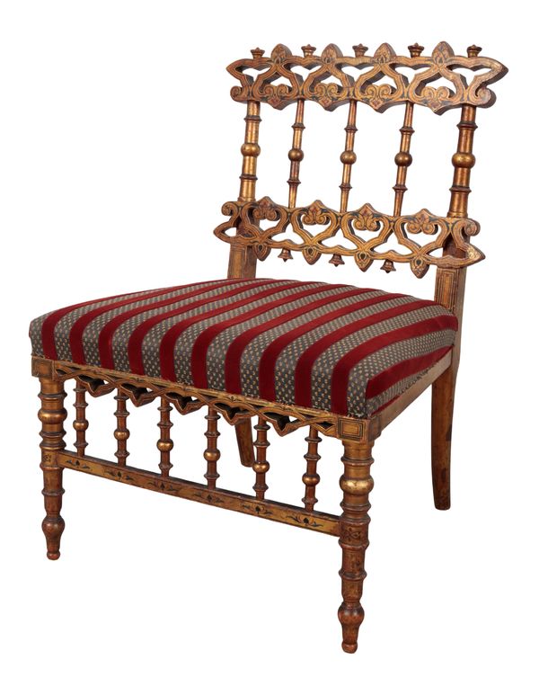 AN ITALIAN GILTWOOD AND POLYCHROME SIDE CHAIR