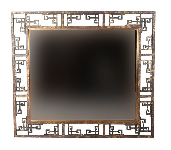 A LARGE CONTEMPORARY PARCEL-GILT MIRROR