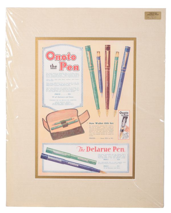 ONOTO AND DELARUE PENS: AN EARLY 20TH CENTURY ADVERTISING PRINT