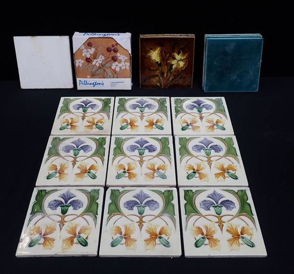 A PART SET OF NINE ART NOUVEAU TILES