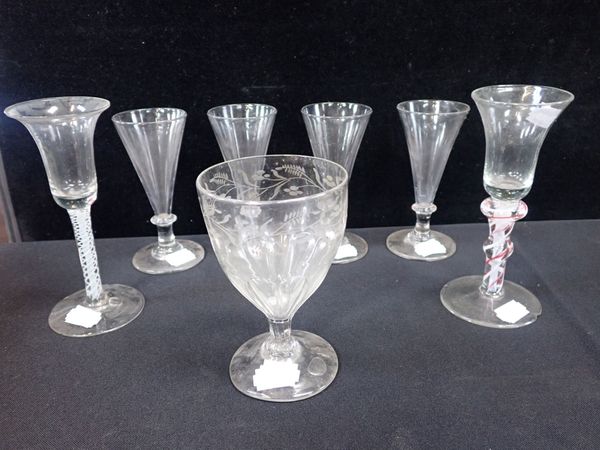 TWO GLASSES WITH TWIST STEMS, OF 18TH CENTURY STYLE