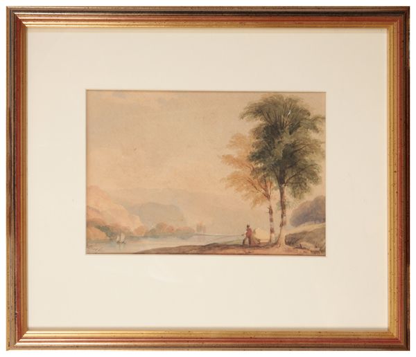 ENGLISH SCHOOL, 19TH CENTURY A landscape with figures fishing