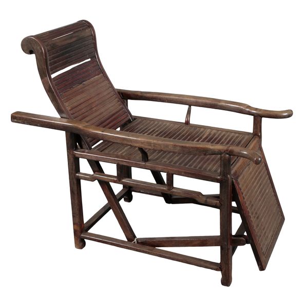 A CHINESE HARDWOOD RECLINING ARMCHAIR