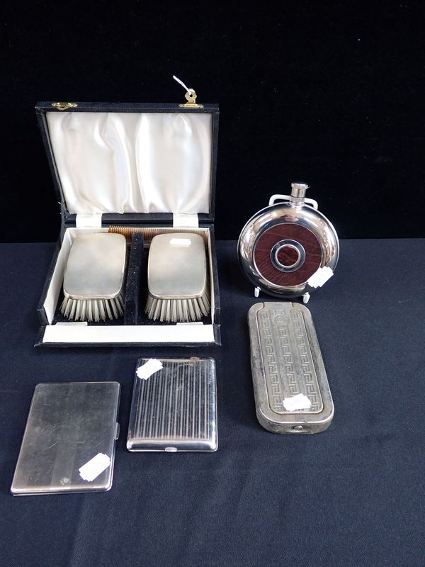 A BOXED SET OF SILVER-BACKED HAIR BRUSHES