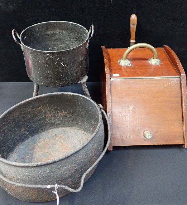 AN EDWARDIAN COALBOX, WITH SHOVEL