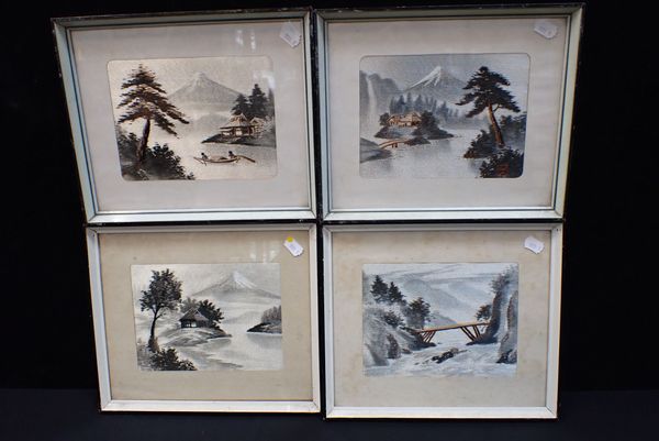 A SET OF FOUR JAPANESE EMBROIDERED PICTURES