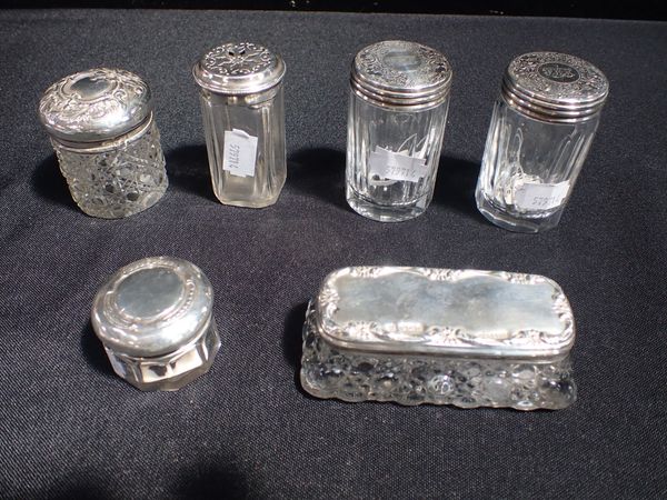 SIX SILVER TOPPED DRESSING TABLE JARS