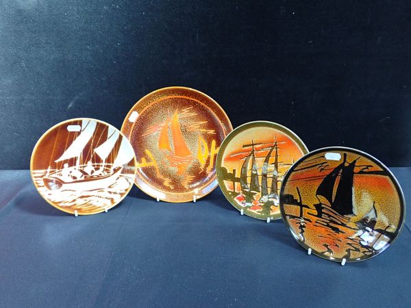 FOUR POOLE POTTERY AEGEAN PLATES