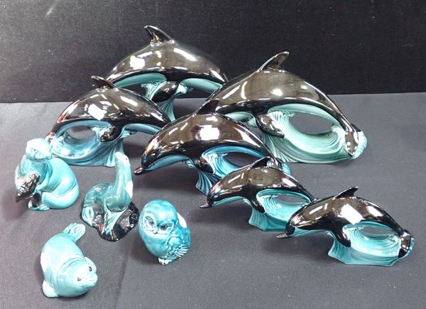 A COLLECTION OF POOLE POTTERY  BLUE DOLPHINS