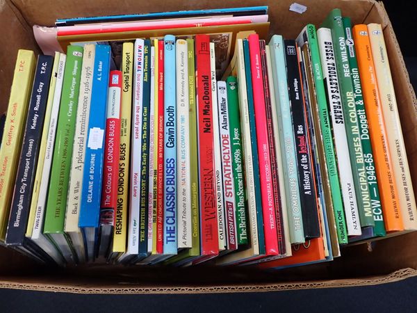 A COLLECTION OF BOOKS ON BUSES, TRAMS