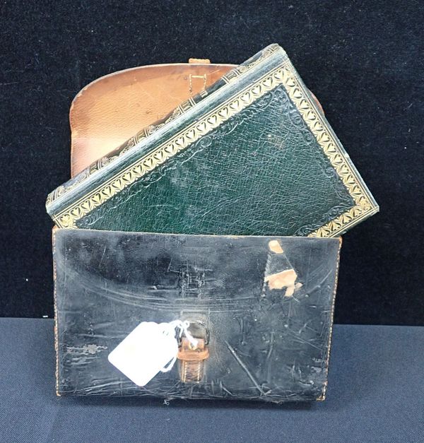 A TRAVELLING JEWELLERY/WORK BOX, OF BOOK FORM