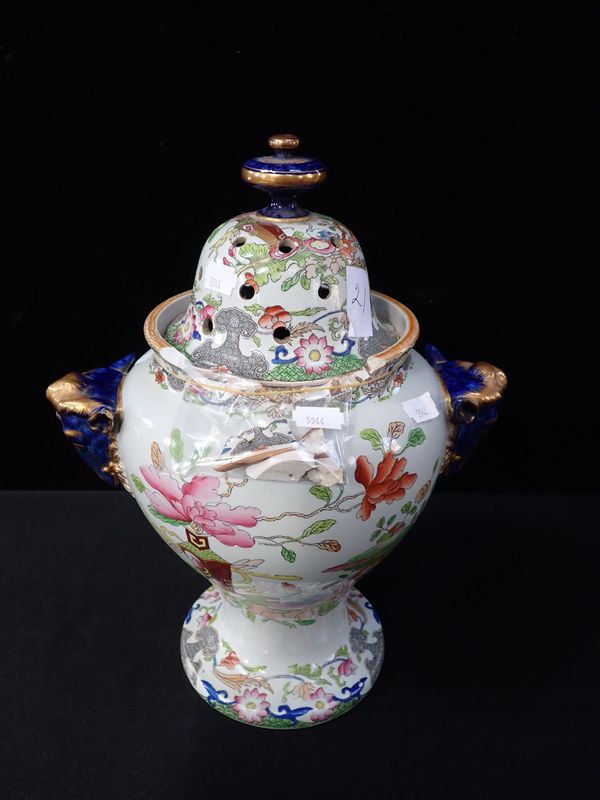 A 19TH CENTURY IRONSTONE POT-POURRI VASE