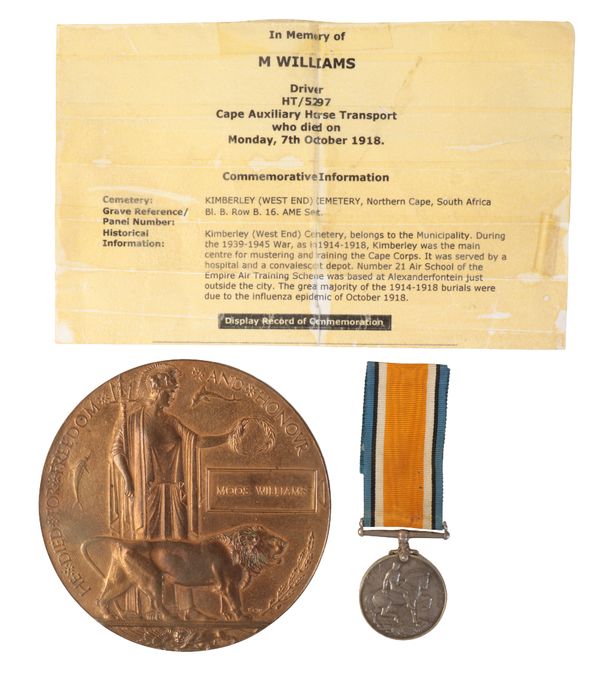 A BRITISH WAR MEDAL & MEMORIAL PLAQUE TO WILLIAMS