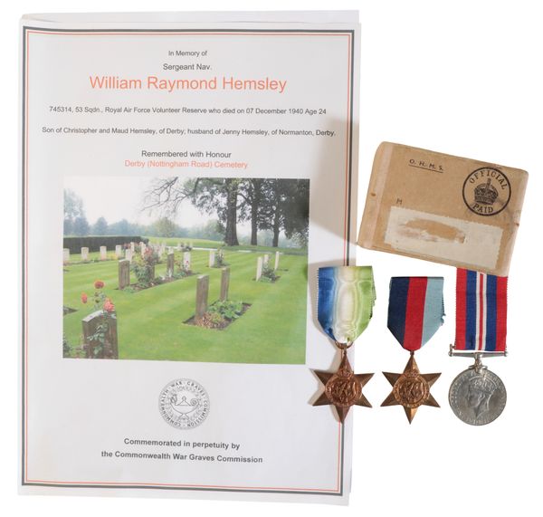 A WWII BOXED RAF CASUALTY GROUP TO SERGEANT W R HELMSLEY 53 SQUADRON