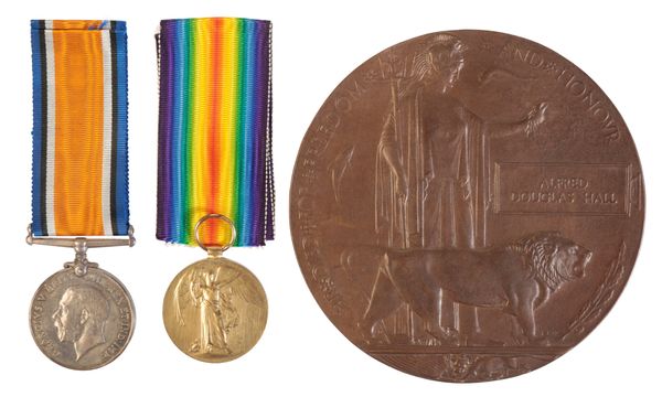 A PAIR AND PLAQUE TO PTE HALL ROYAL MARINE LIGHT INFANTRY