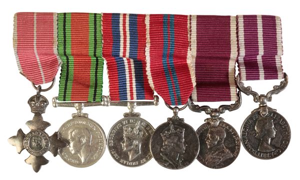 MINIATURE M.B.E. GROUP OF SIX, BAR-MOUNTED FOR WEAR