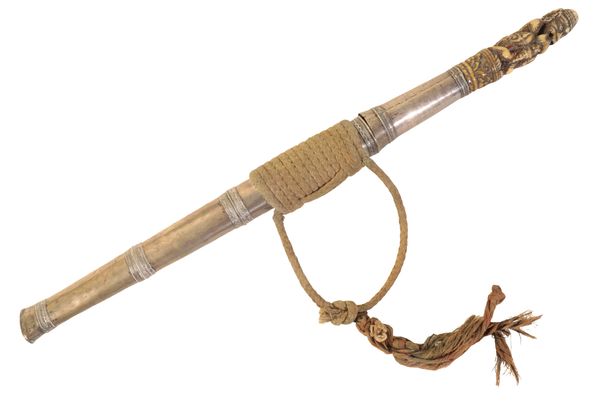 A BURMESE DHA WHITE METAL DAGGER