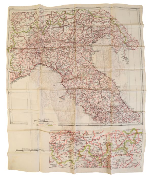 A WWII MILITARY ESCAPE & EVASION SILK MAP OF ITALY